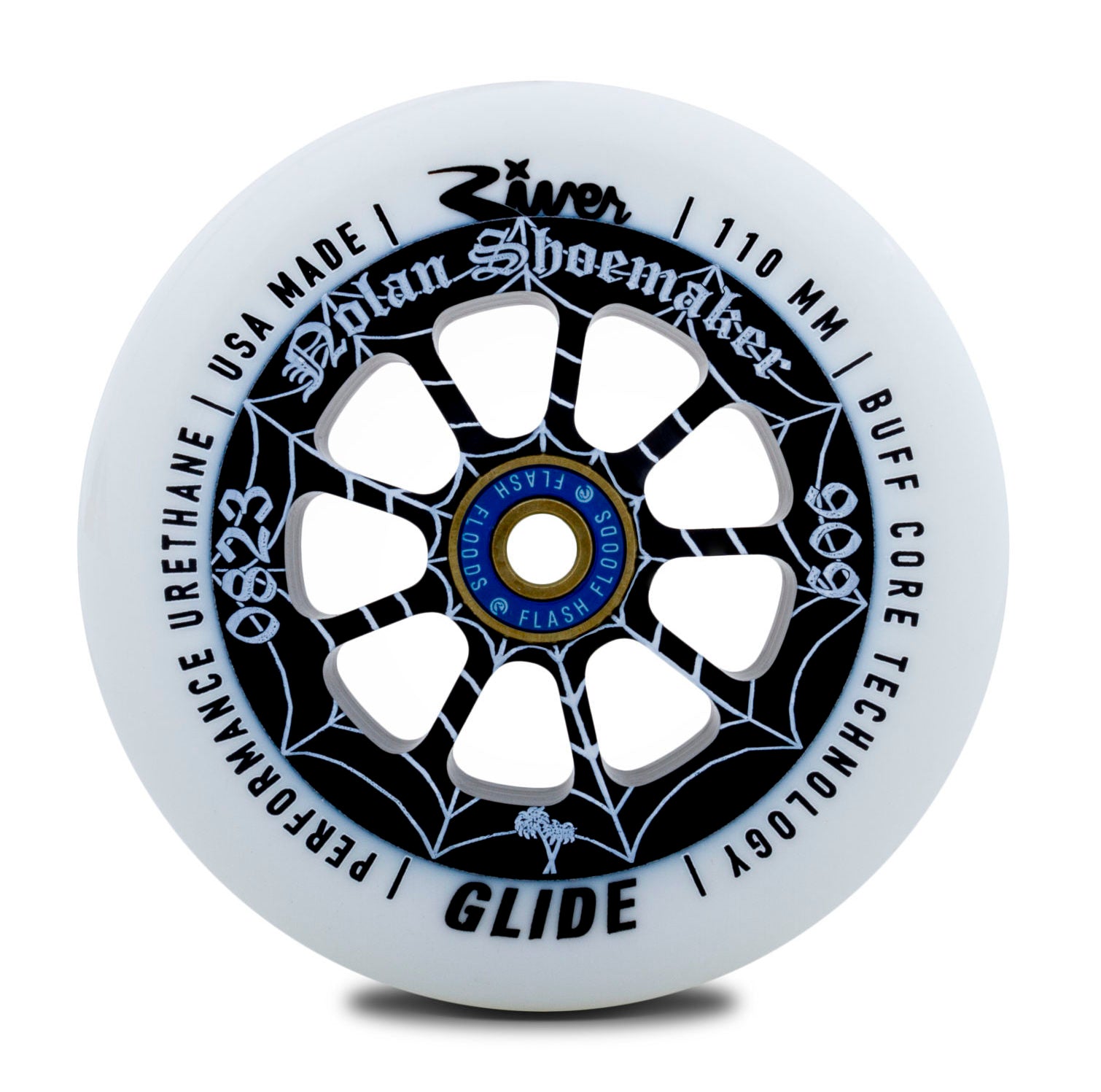 River Wheel Co – 110mm “Cali” Glides Nolan Shoemaker Signature Blanc sur Noir
