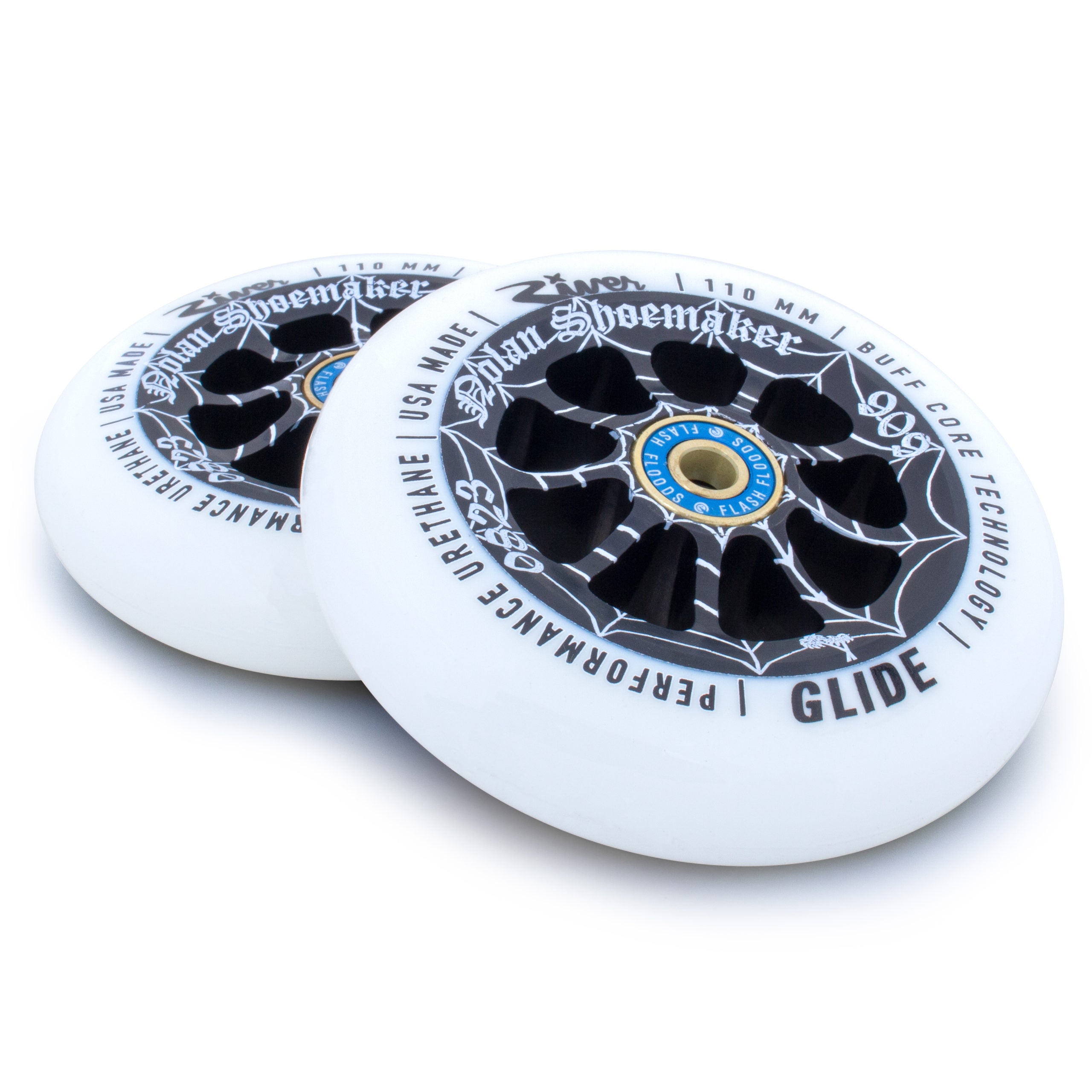 River Wheel Co – 110mm “Cali” Glides Nolan Shoemaker Signature Blanc sur Noir