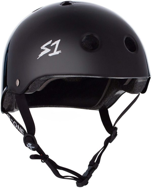 S1 Lifer Helmet - Casque noir brillant avec sangles noires