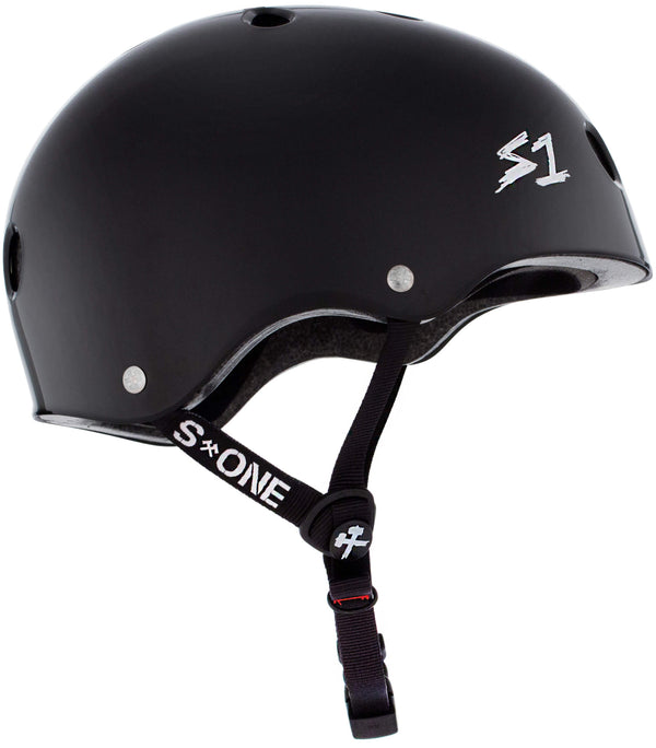 S1 Lifer Helmet - Casque noir brillant avec sangles noires
