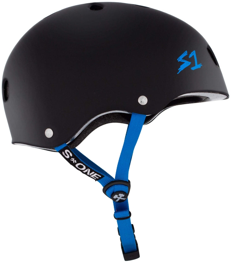 S1 Lifer Helmet - Casque noir mât avec sangles cyan