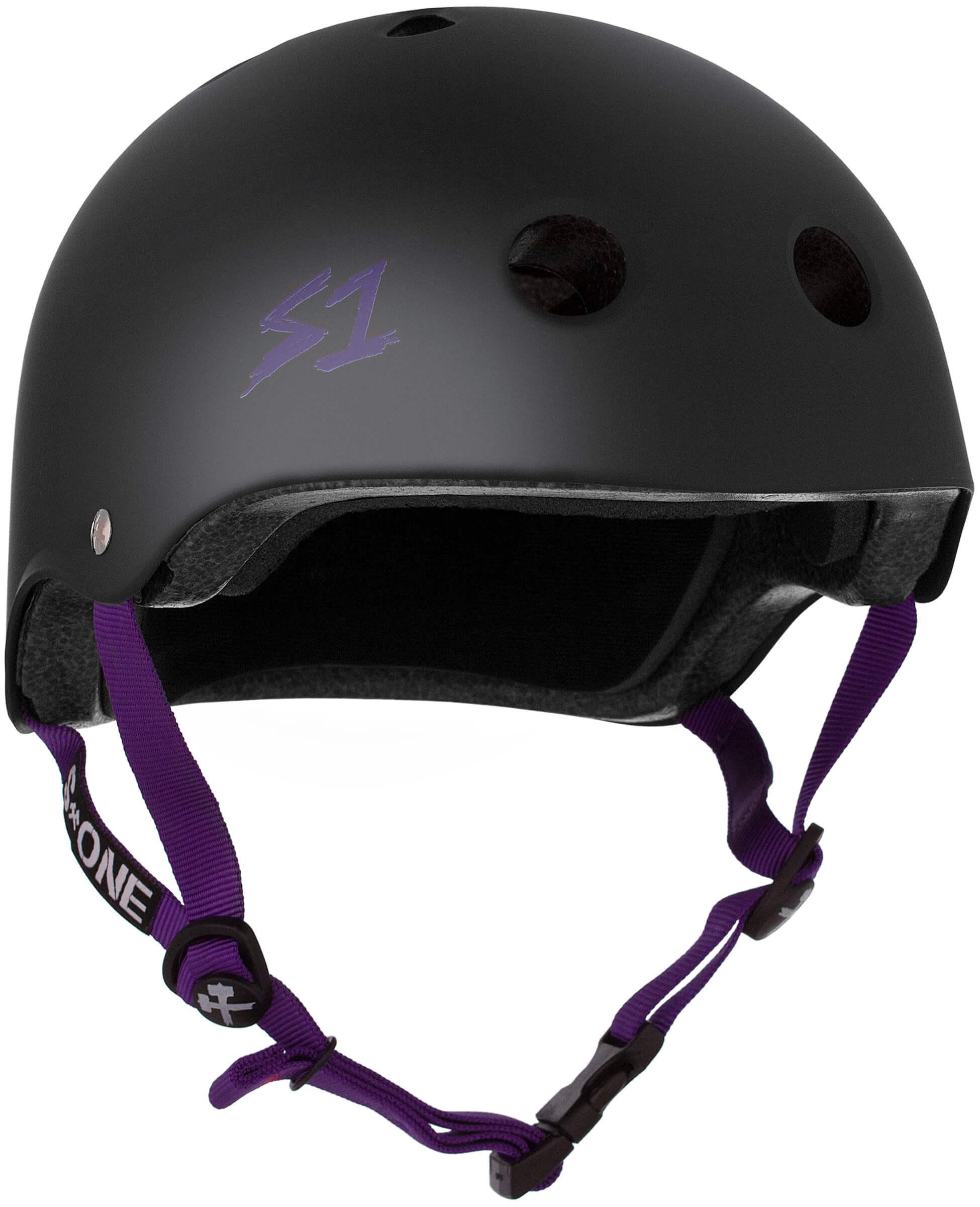 S1 Lifer Helmet - Casque noir mât avec sangles violet