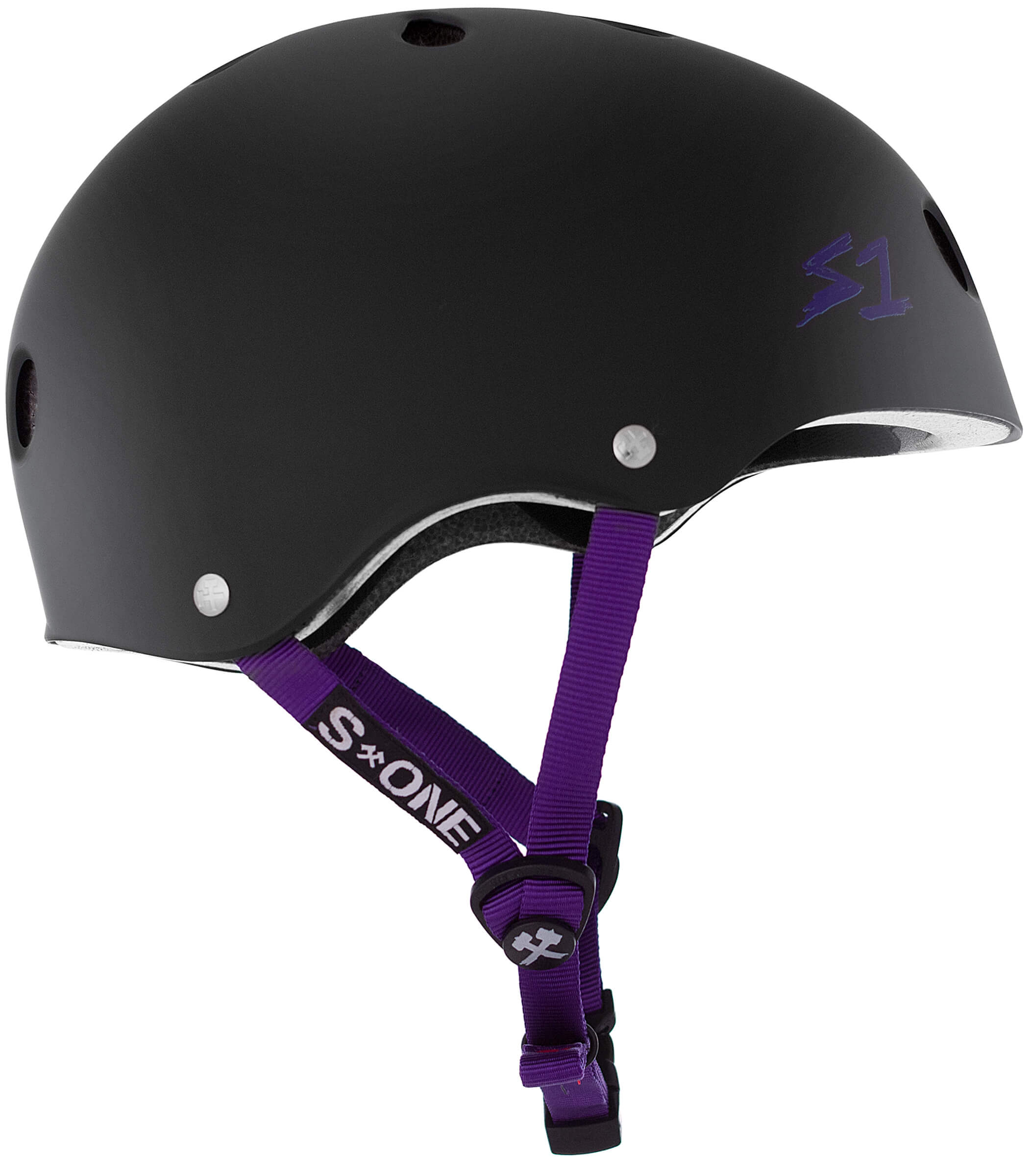 S1 Lifer Helmet - Casque noir mât avec sangles violet