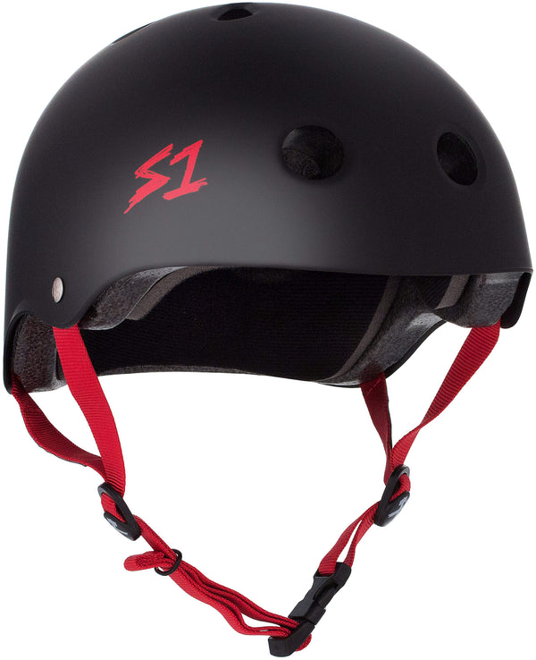 S1 Lifer Helmet - Casque noir mât avec sangles rouge