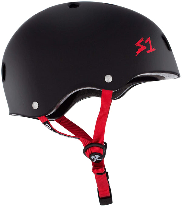 S1 Lifer Helmet - Casque noir mât avec sangles rouge