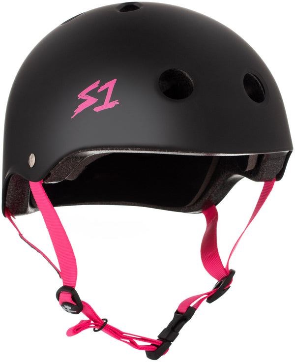 S1 Lifer Helmet - Casque noir mât avec sangles roses