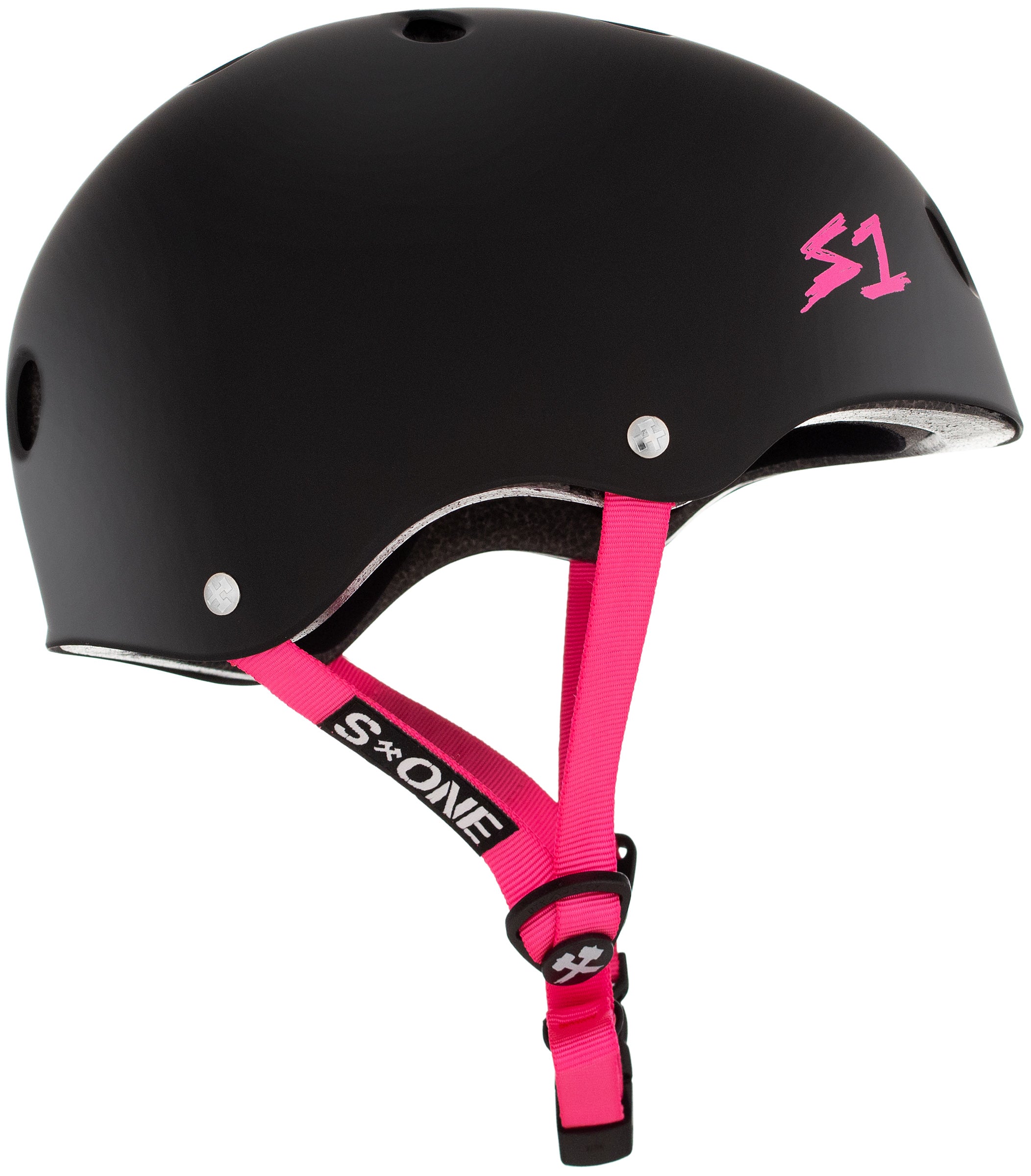 S1 Lifer Helmet - Casque noir mât avec sangles roses