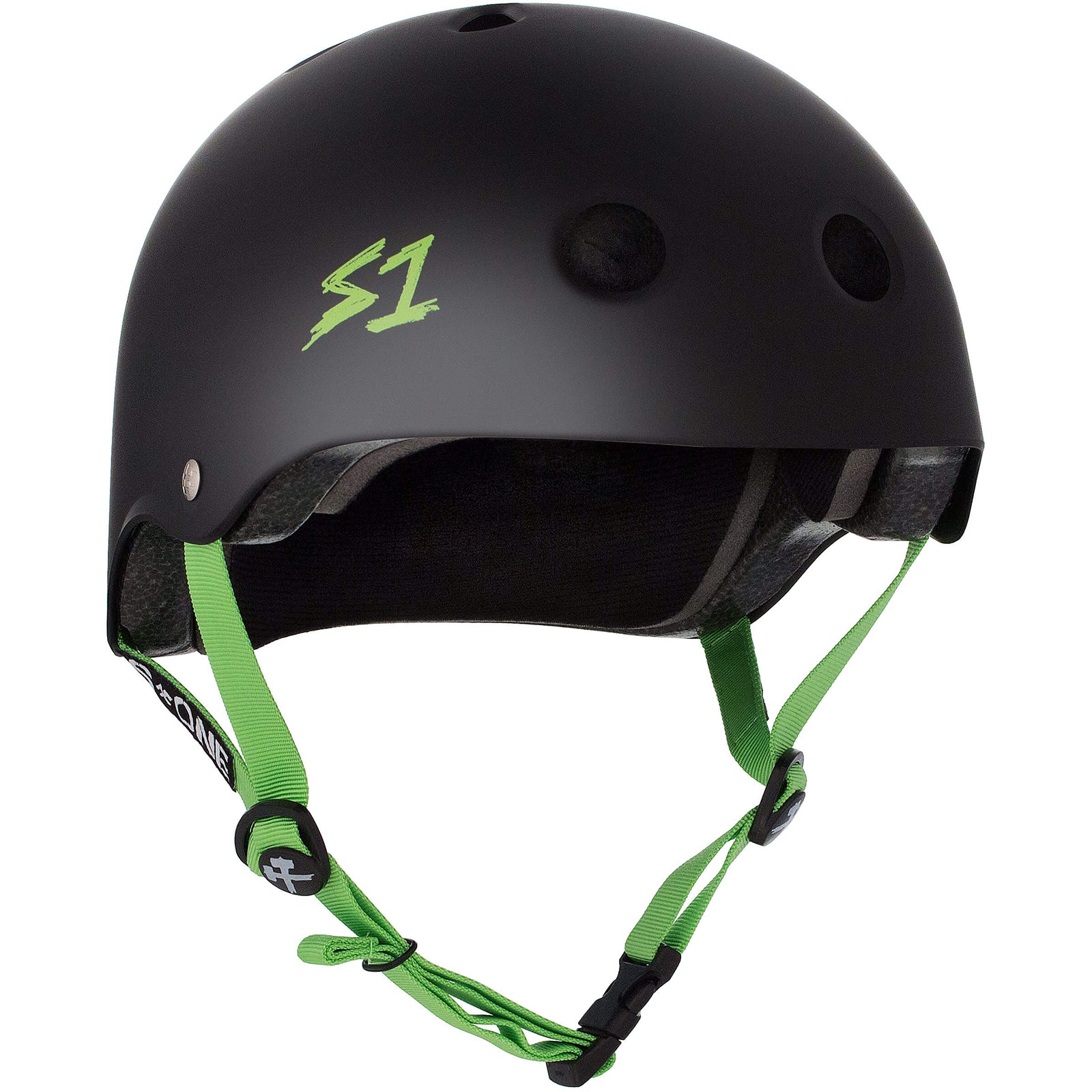 S1 Lifer Helmet - Mast black helmet with green straps